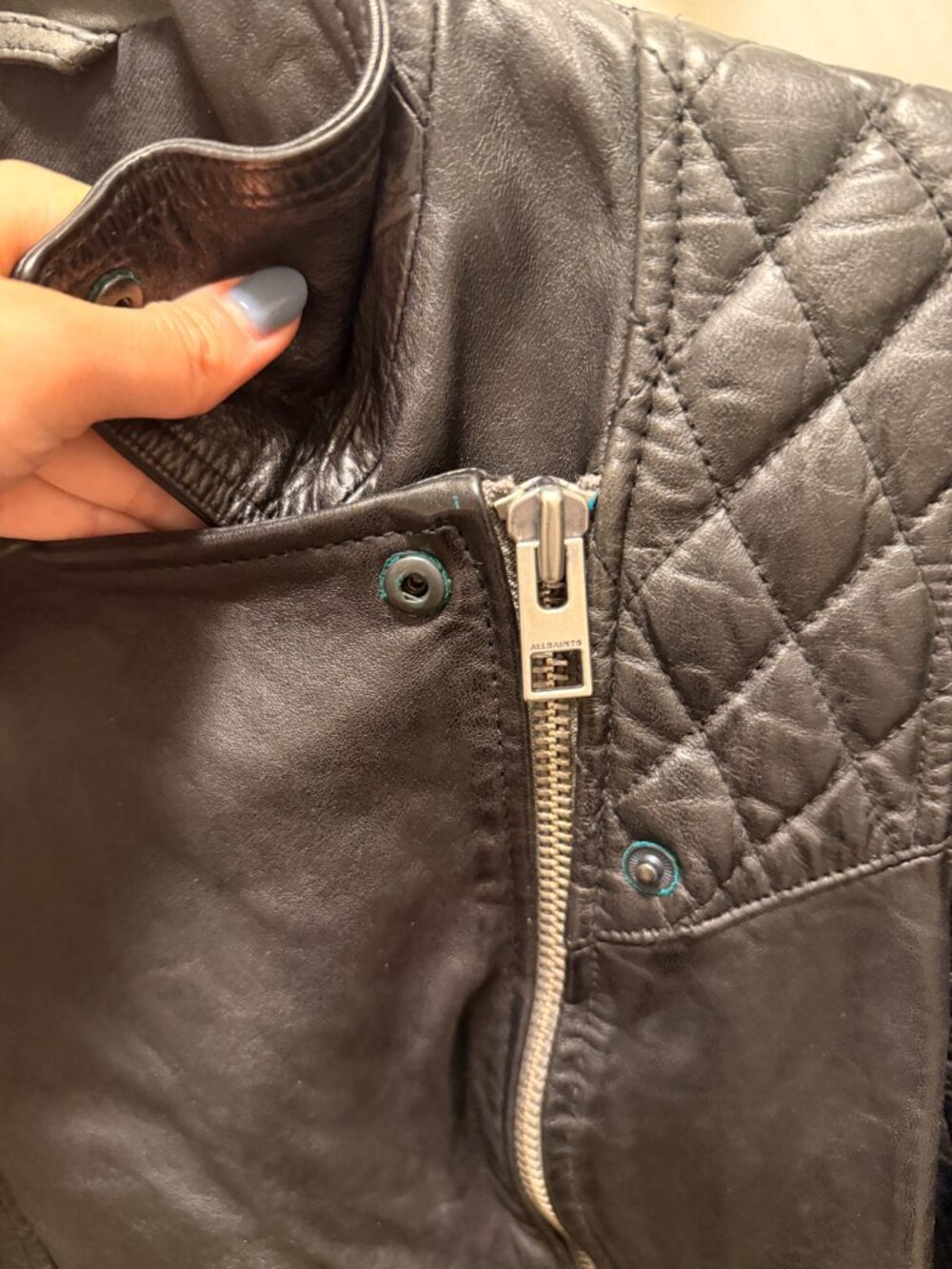AllSaints Cargo Distressed Leather Biker Jacket - Picture 4 of 8